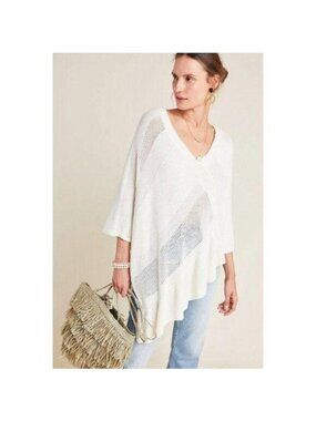 Anthropologie Ivory Padma Poncho Lightweight Knit Boho Chic
